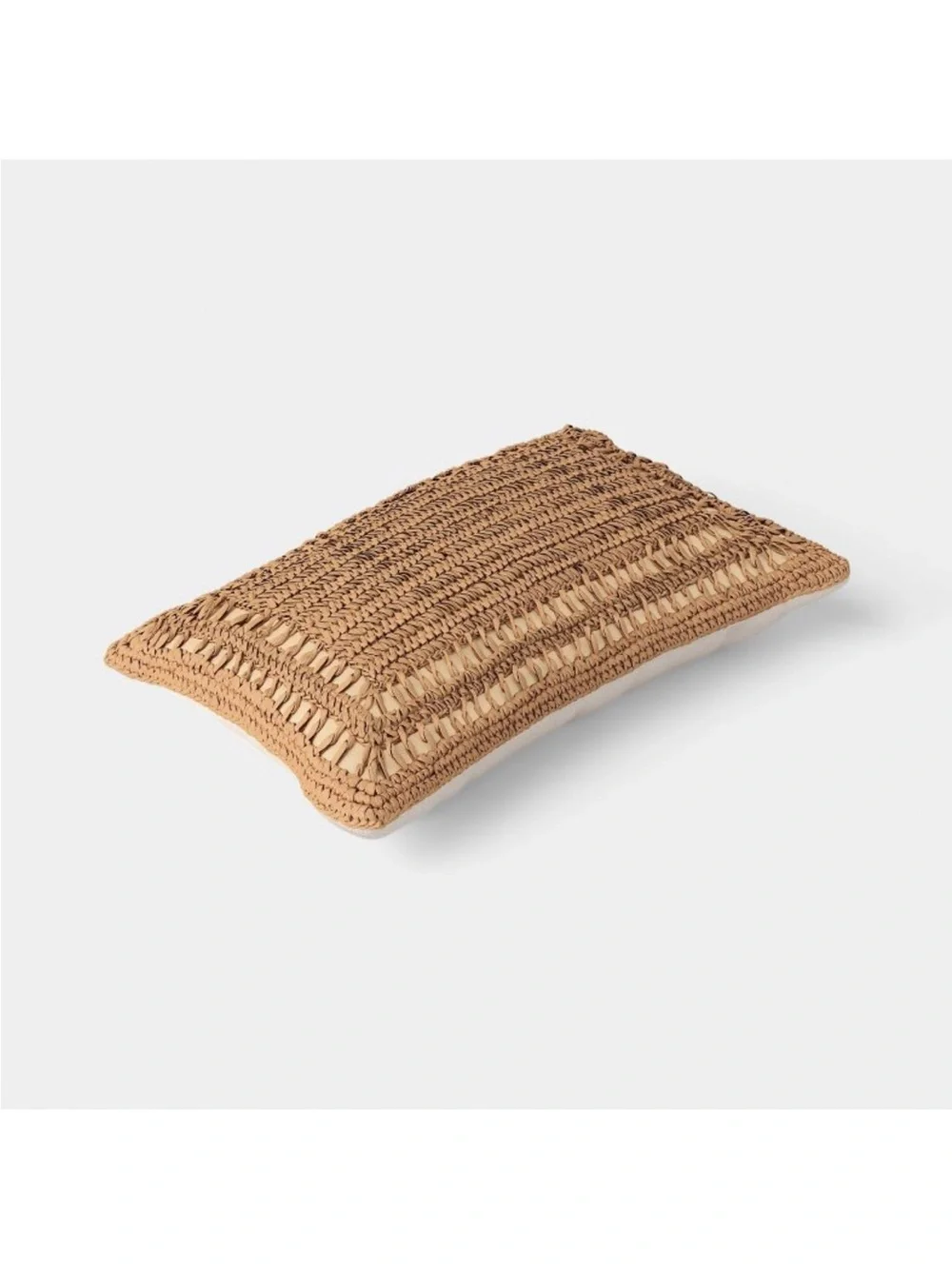 Woven Rectangular Decorative Throw Pillow in Natural Tan Macrame Boho Cottage